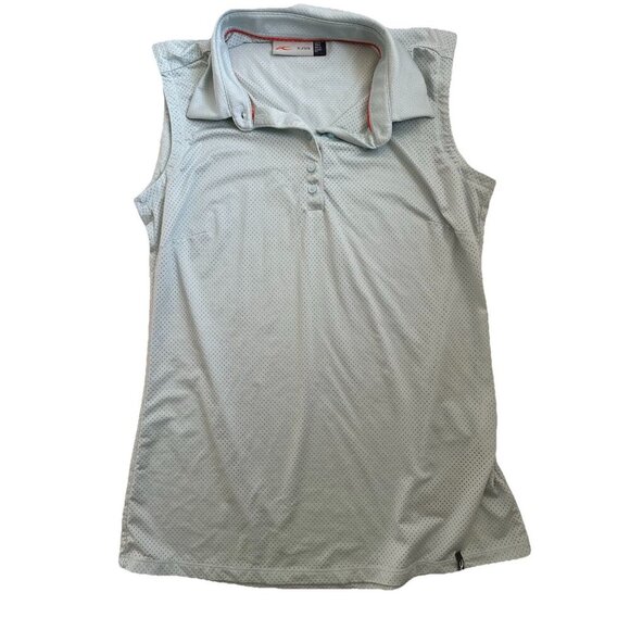 KJUS Eve Sleeveless Polo Shirt Womens 36 /S Teal Mesh Sport Fit Golf Performance - Picture 2 of 4